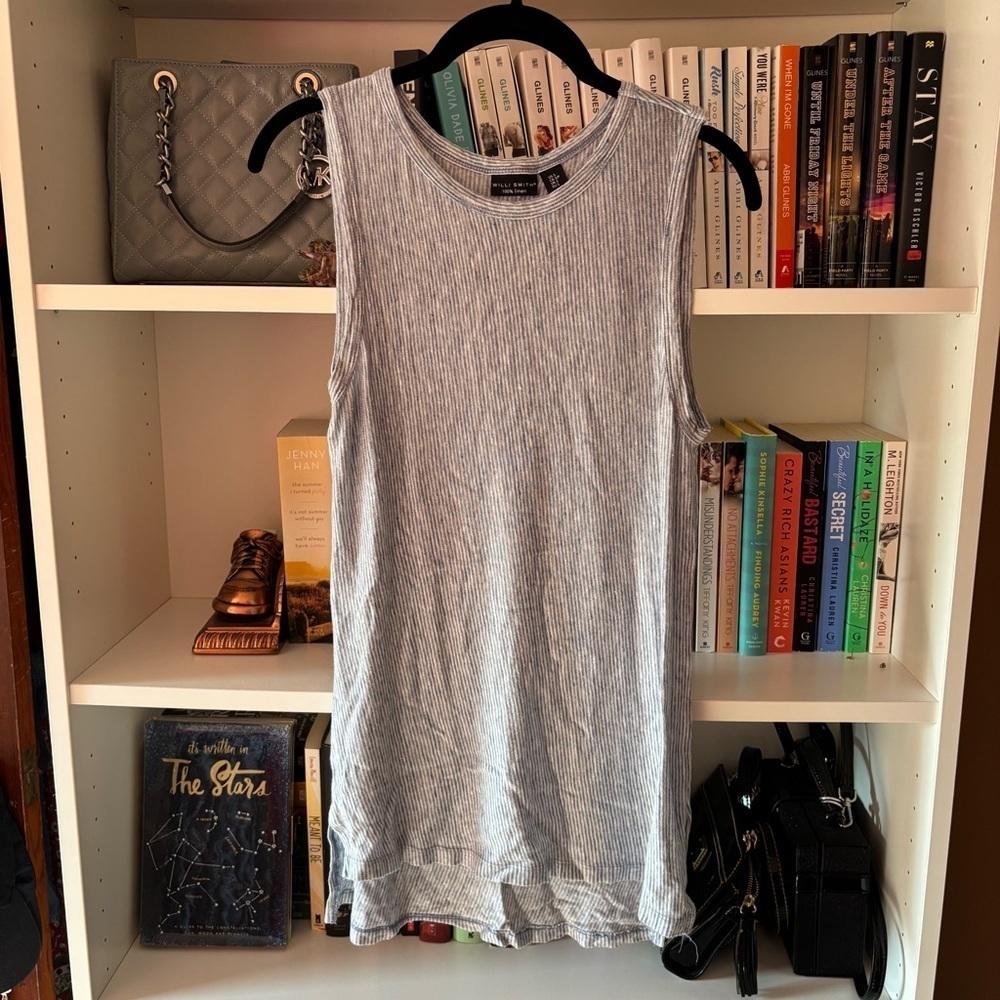 Willi Smith Blue White Striped Linen Tank Size Small